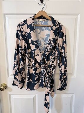 Wayward Fancies Cream & Blue Blouse Top XL